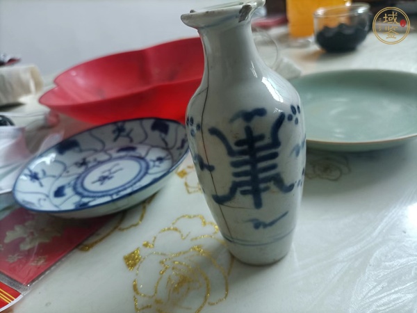 古玩陶瓷如意靈芝紋青花盤真品鑒賞圖