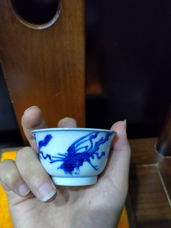 古玩陶瓷（已實(shí)物鑒定）清康熙四鳳青花杯碟拍賣(mài)，當(dāng)前價(jià)格2588元