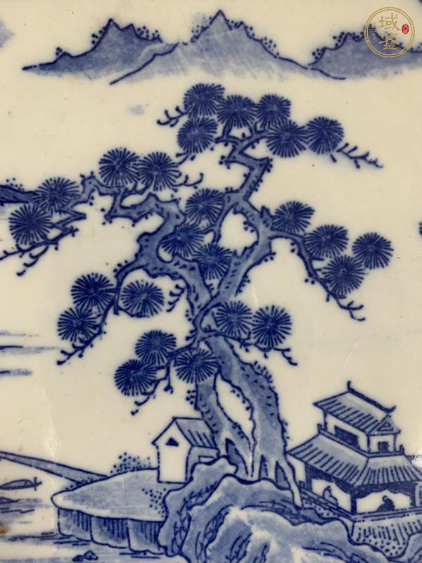 古玩陶瓷山水紋青花盤真品鑒賞圖