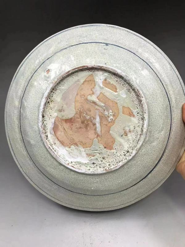 古玩陶瓷明代鳳凰牡丹紋青花大盤拍賣,當前價格3000元
