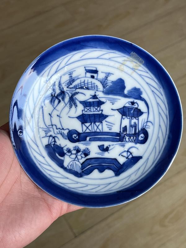 古玩陶瓷樓臺亭閣山水紋青花盤一對拍賣,當前價格1280元