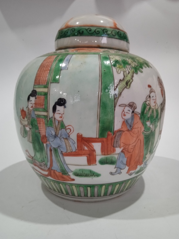 古玩陶瓷五彩人物故事紋蓋罐拍賣,當前價格777元