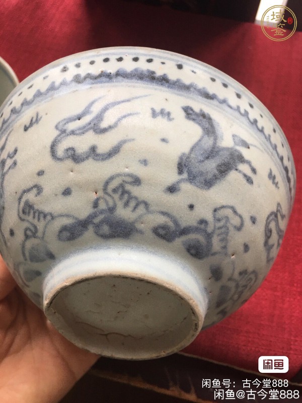 古玩陶瓷馬紋青花碗真品鑒賞圖