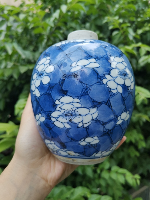 古玩陶瓷【SJ-005】清康熙 青花冰梅紋罐拍賣,當前價格4500元