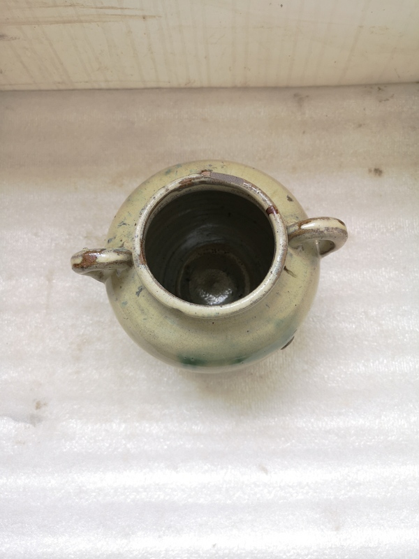 古玩陶瓷華寧窯白釉綠彩雙系罐拍賣,當前價格888元