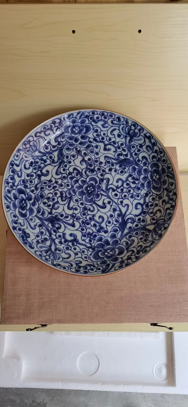 古玩陶瓷花卉紋青花盤拍賣,當前價格3600元