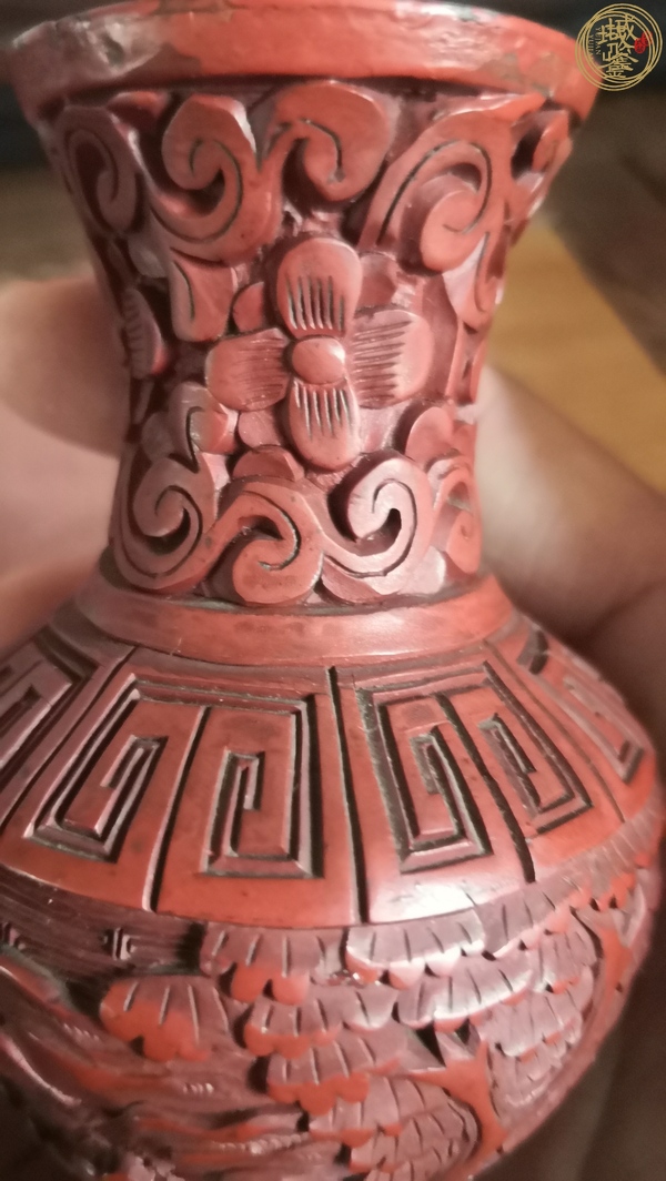 古玩雜項雕漆花瓶一對真品鑒賞圖