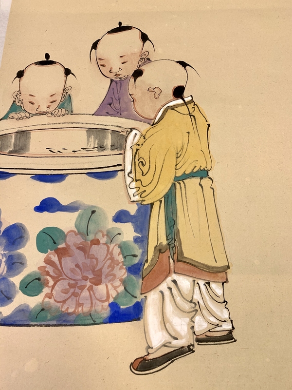 古玩字畫拍賣級金增友繪寫意人物童戲觀魚圖拍賣,當前價格2688元
