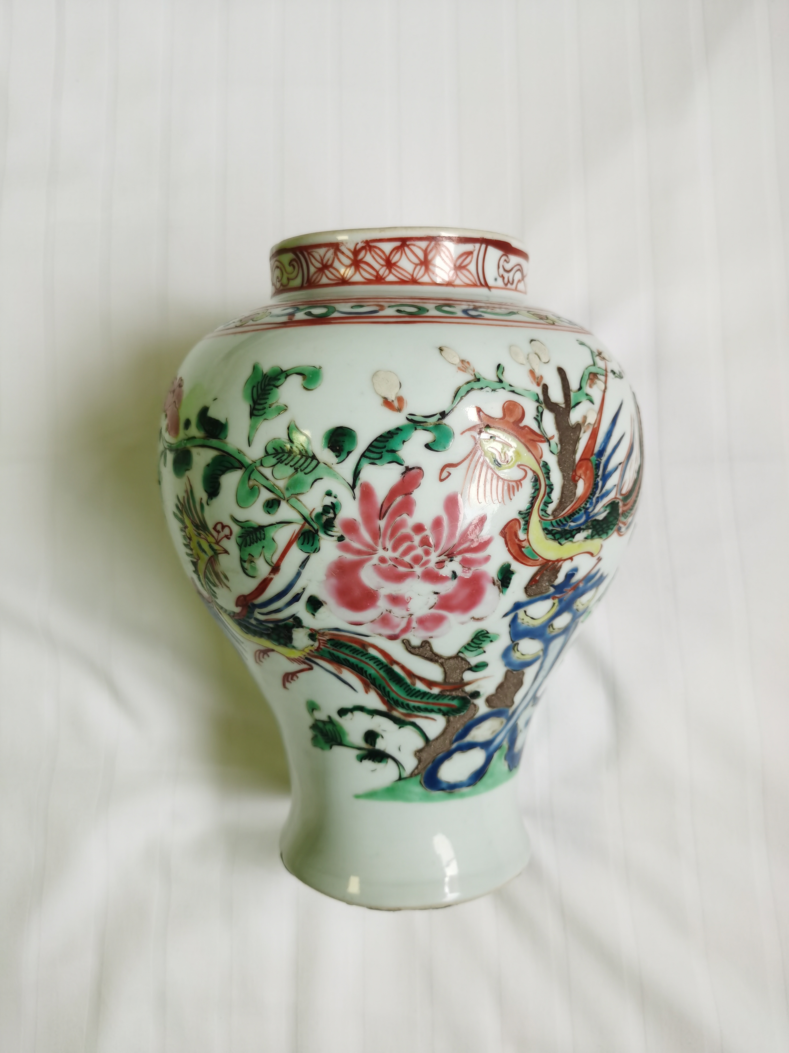 古びた蔵『清 甘辛い 嘉慶年製 陶磁器 粉彩鳳凰牡丹図花鳥罐』