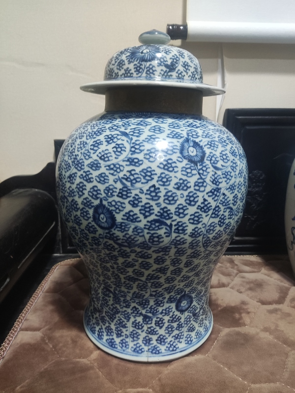 古玩陶瓷清代雍正青花鳳眼花卉紋將軍罐拍賣,當前價格3688元