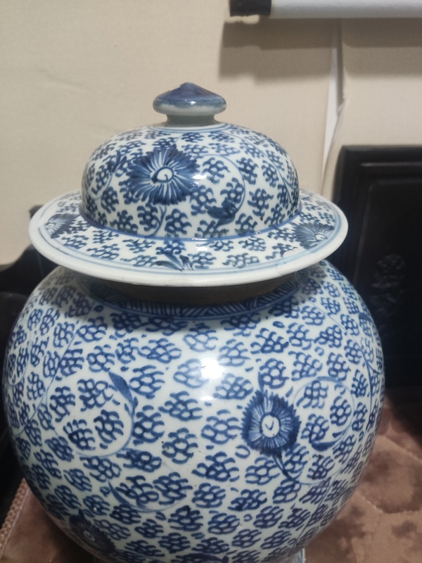 古玩陶瓷清代雍正青花鳳眼花卉紋將軍罐拍賣,當前價格3688元