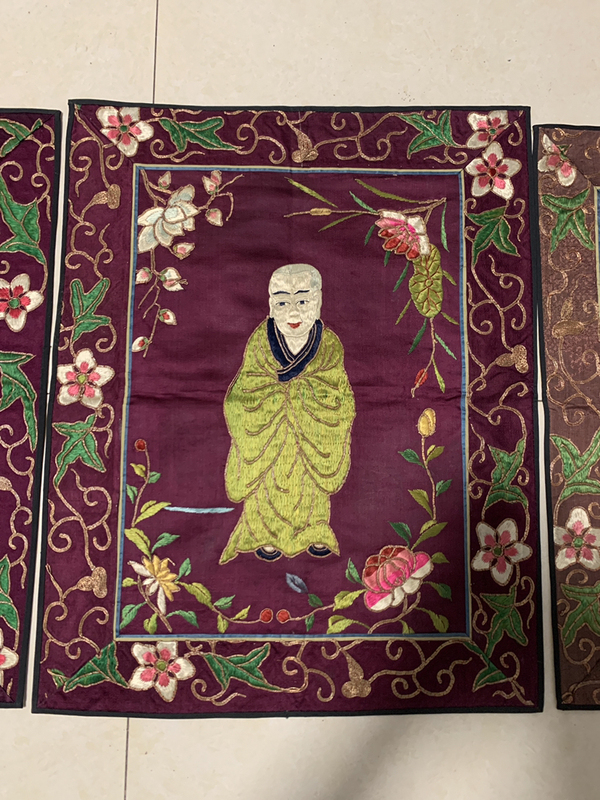 古玩雜項(xiàng)清代刺繡羅漢圖(已裝裱)拍賣，當(dāng)前價(jià)格3000元