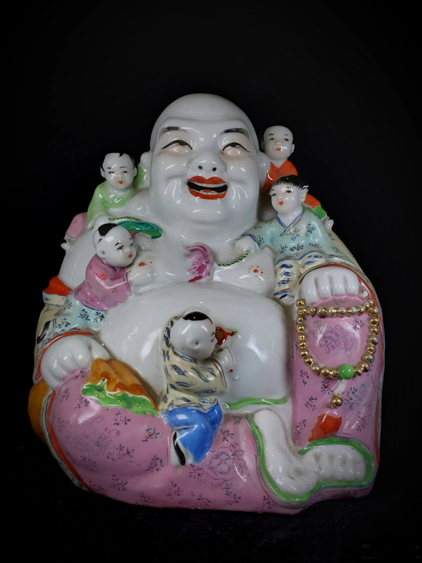 古玩陶瓷粉彩五子登科彌陀佛塑像拍賣,當前價格888元
