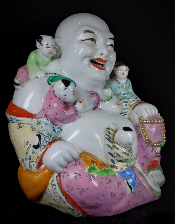 古玩陶瓷粉彩五子登科彌陀佛塑像拍賣,當前價格888元