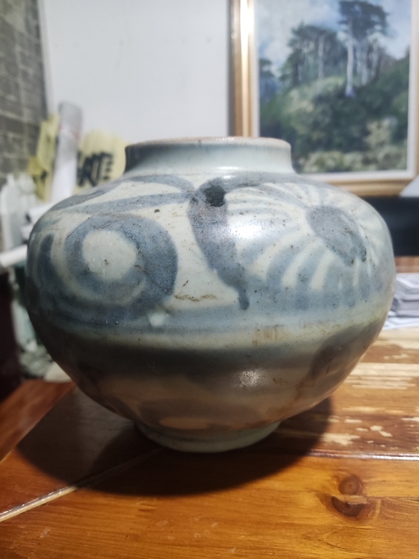 古玩陶瓷明末清初花卉紋青花罐拍賣,當前價格868元