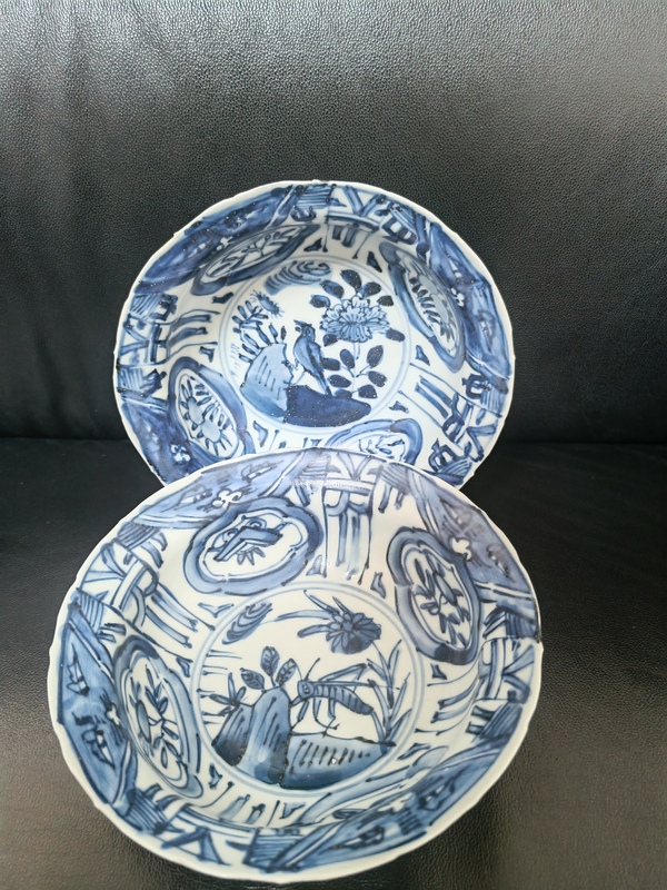 古玩陶瓷明—萬歷，精品青花“飛黃騰達(dá)“、“喜上枝頭“折沿花口碗一對拍賣，當(dāng)前價(jià)格8888元