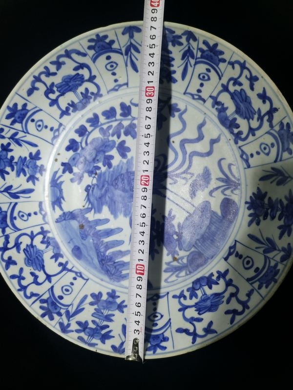 古玩陶瓷明代青花鳳凰牡丹紋盤拍賣,當前價格30000元