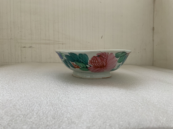 古玩陶瓷粉彩花鳥詩紋海棠口碗拍賣,當前價格298元