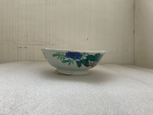 古玩陶瓷粉彩花鳥詩紋海棠口碗拍賣,當前價格298元