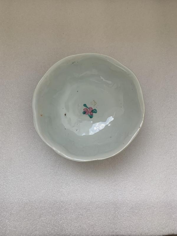 古玩陶瓷粉彩花鳥詩紋海棠口碗拍賣,當前價格298元