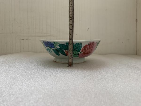 古玩陶瓷粉彩花鳥詩紋海棠口碗拍賣,當前價格298元