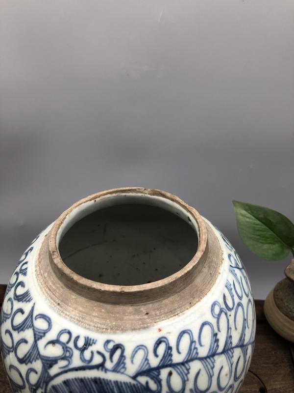 古玩陶瓷清中期【實(shí)物保真】青花花卉紋罐拍賣，當(dāng)前價(jià)格350元