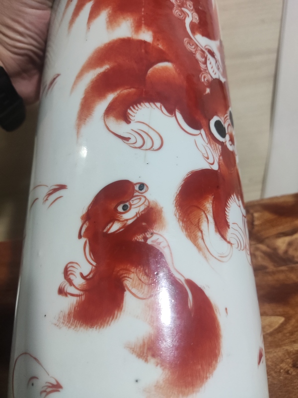 古玩陶瓷民國名家牛福順 礬紅太師少保帽筒拍賣，當前價格600元