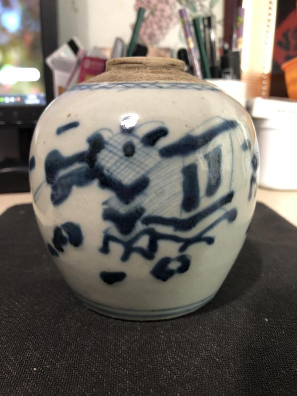 古玩陶瓷清代道光至咸豐博古圖青花蓋罐拍賣,當前價格600元