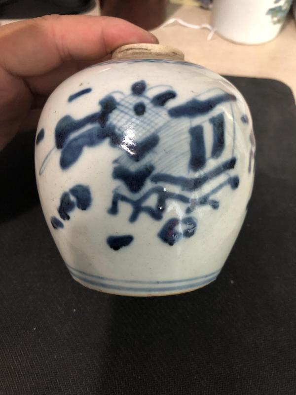 古玩陶瓷清代道光至咸豐博古圖青花蓋罐拍賣,當前價格600元