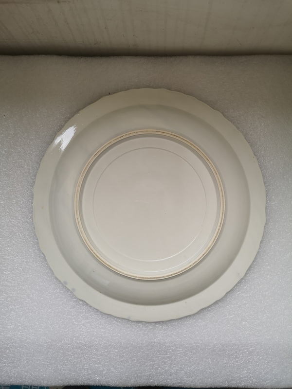 古玩陶瓷青花加彩開光花鳥紋花口盤拍賣,當前價格345元