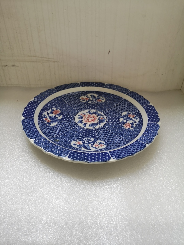 古玩陶瓷青花加彩開光花鳥紋花口盤拍賣,當前價格345元