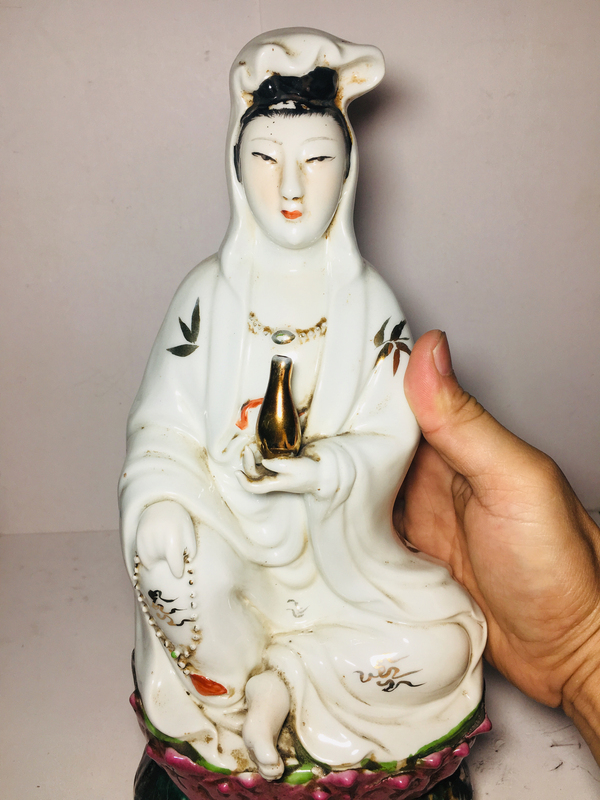 古玩陶瓷民國粉彩描金觀音塑像拍賣,當前價格1188元