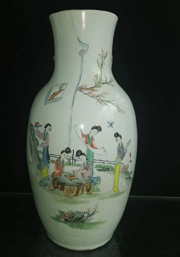 古玩陶瓷民國(guó)·水彩侍女雙耳大瓶拍賣,當(dāng)前價(jià)格600元
