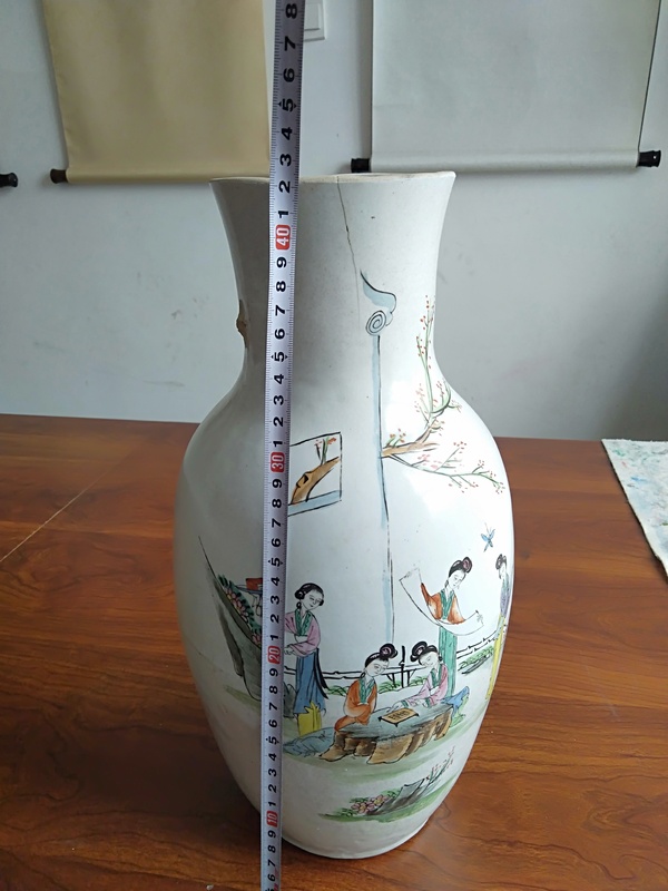 古玩陶瓷民國(guó)·水彩侍女雙耳大瓶拍賣,當(dāng)前價(jià)格600元