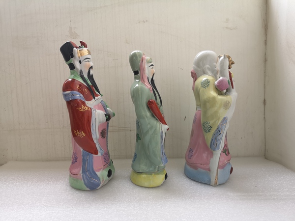 古玩陶瓷粉彩福祿壽三星造像拍賣,當前價格567元