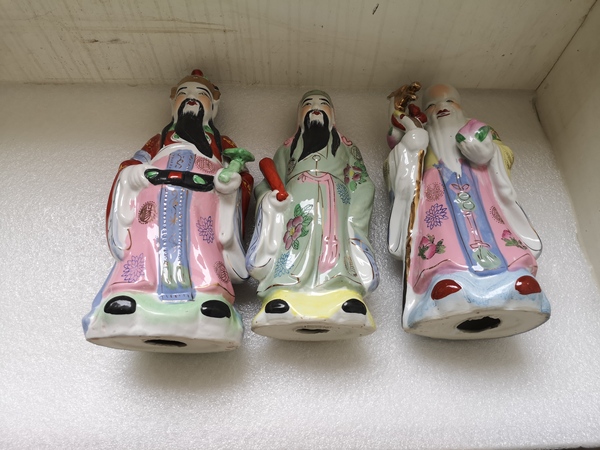 古玩陶瓷粉彩福祿壽三星造像拍賣,當前價格567元