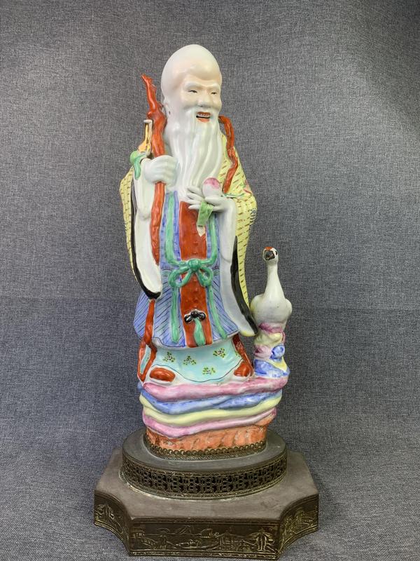古玩陶瓷粉彩壽星塑像拍賣,當前價格2600元