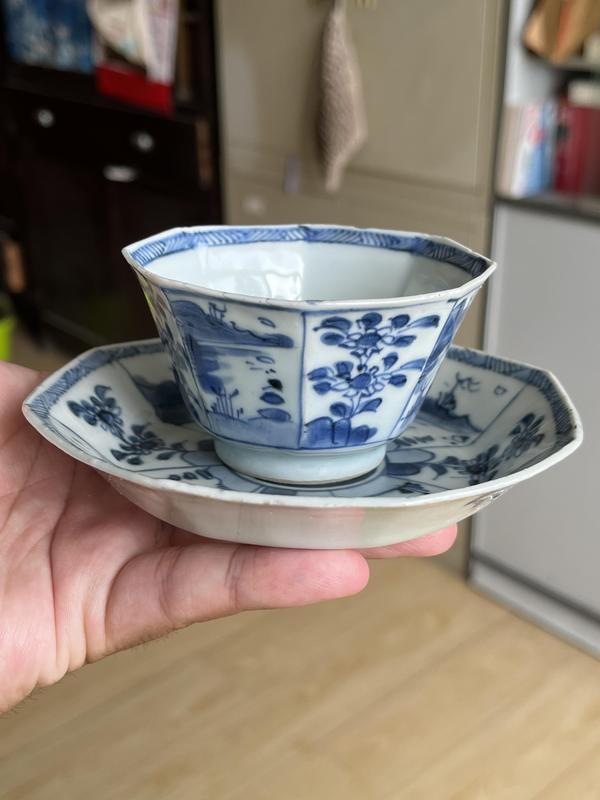 古玩陶瓷清早期山水紋青花杯盤拍賣,當前價格2000元