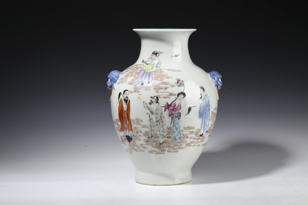 仁】『清・乾隆年製款・古陶瓷品・粉彩・八仙過海紋・八方象耳 仁】『清・乾隆年製款・古陶瓷品・粉彩・八仙過海紋・八方象耳