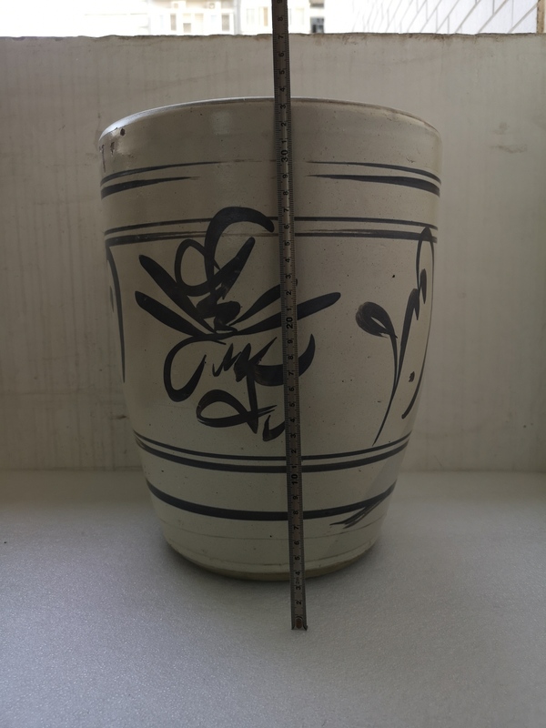 古玩陶瓷晚清磁州窯褐彩吉語花卉紋缸拍賣,當前價格398元