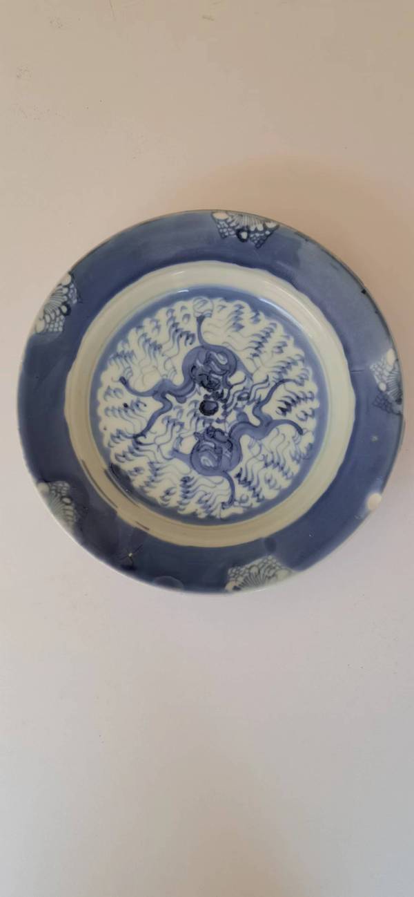 古玩陶瓷康熙德化窯龍紋青花盤拍賣,當前價格1000元