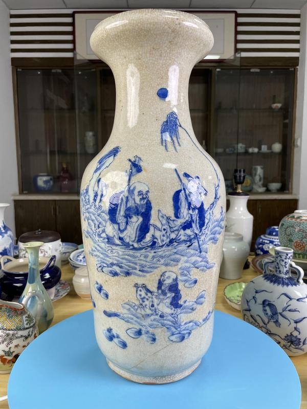 古玩轉(zhuǎn)賣哥釉青花麻姑獻(xiàn)壽圖洗口大瓶拍賣，當(dāng)前價格3000元