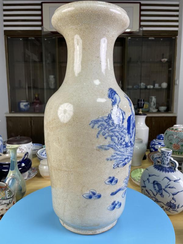古玩陶瓷哥釉青花麻姑獻(xiàn)壽圖洗口大瓶拍賣，當(dāng)前價(jià)格2800元
