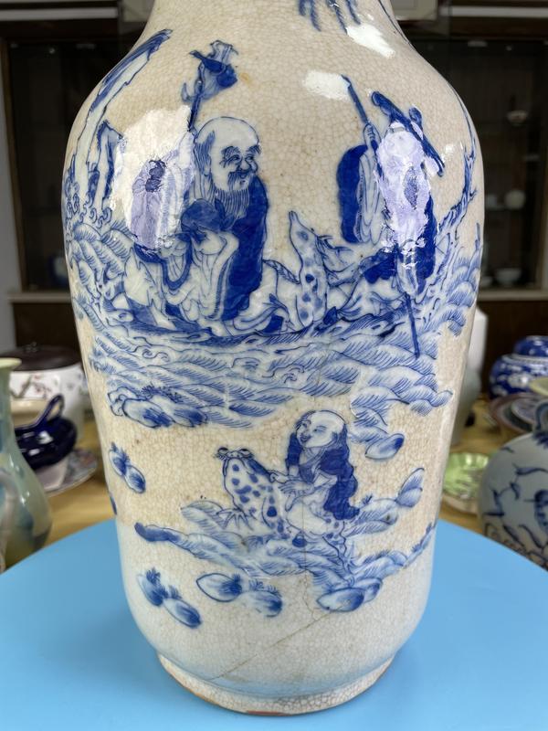 古玩陶瓷哥釉青花麻姑獻(xiàn)壽圖洗口大瓶拍賣，當(dāng)前價(jià)格2800元