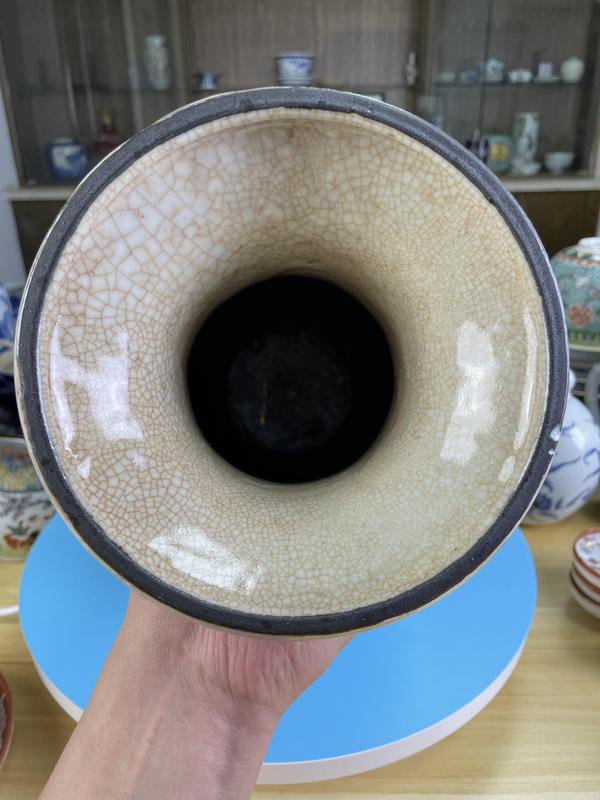 古玩陶瓷哥釉青花麻姑獻(xiàn)壽圖洗口大瓶拍賣，當(dāng)前價(jià)格2800元