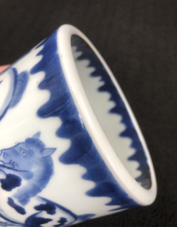 古玩陶瓷民國馬紋青花筆筒拍賣，當前價格1000元