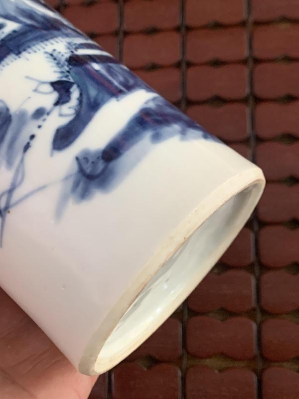 古玩陶瓷晚清風格山水紋青花筆筒拍賣,當前價格3800元