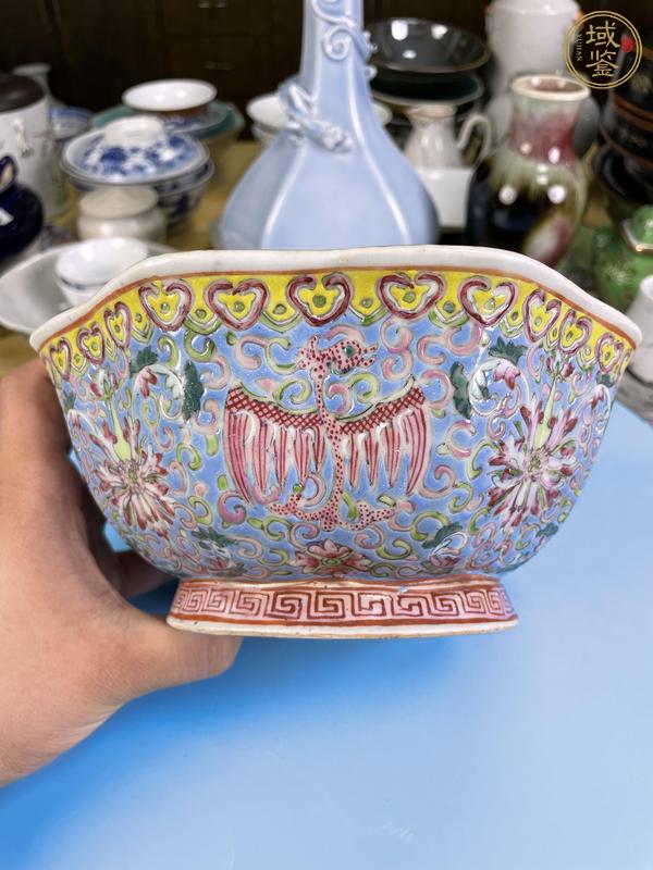 古玩陶瓷晚清·粉彩夔鳳紋八方貢碗真品鑒賞圖