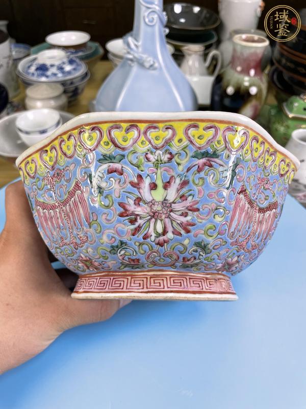 古玩陶瓷晚清·粉彩夔鳳紋八方貢碗真品鑒賞圖