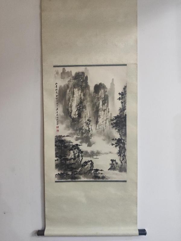 古玩字画郭传璋入室弟子北京名家吴广泉山青水秀手工原裱立轴拍卖，当前价格1980元